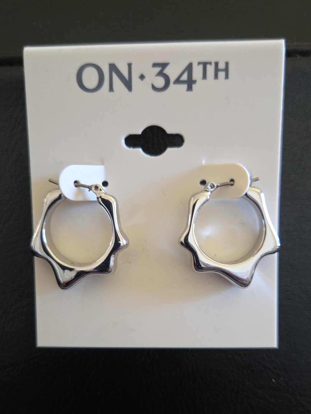 On 34th Wavy Rhodium Hex Hoop Earrings